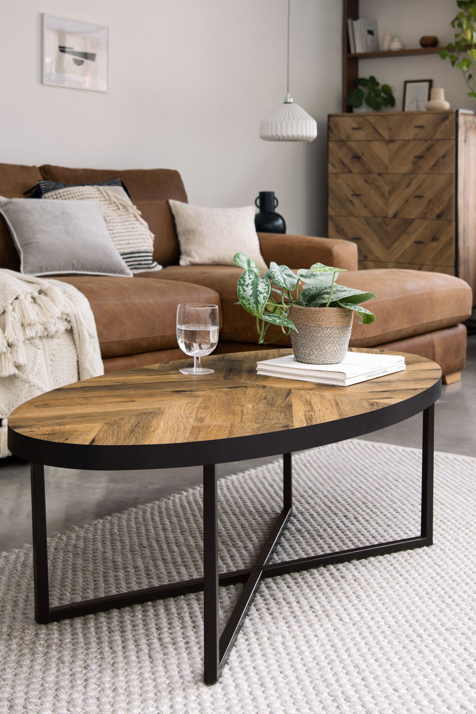 Dark Bronx Chevron Oak Effect Coffee Table