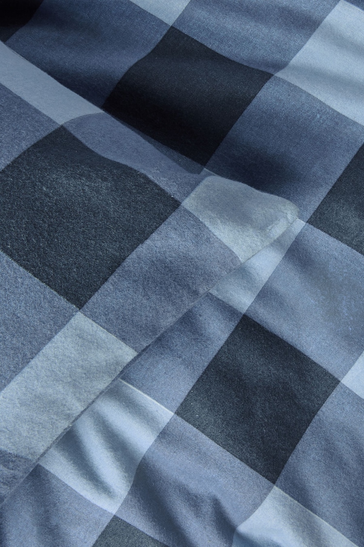 Blue Check Supersoft Brushed 100% Cotton Duvet Cover and Pillowcase Set - Image 6 of 6