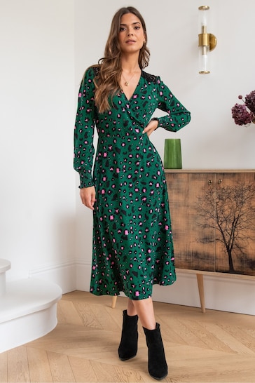 Pour Moi Green Lucinda Jersey Lace Detail Long Sleeve Dresses