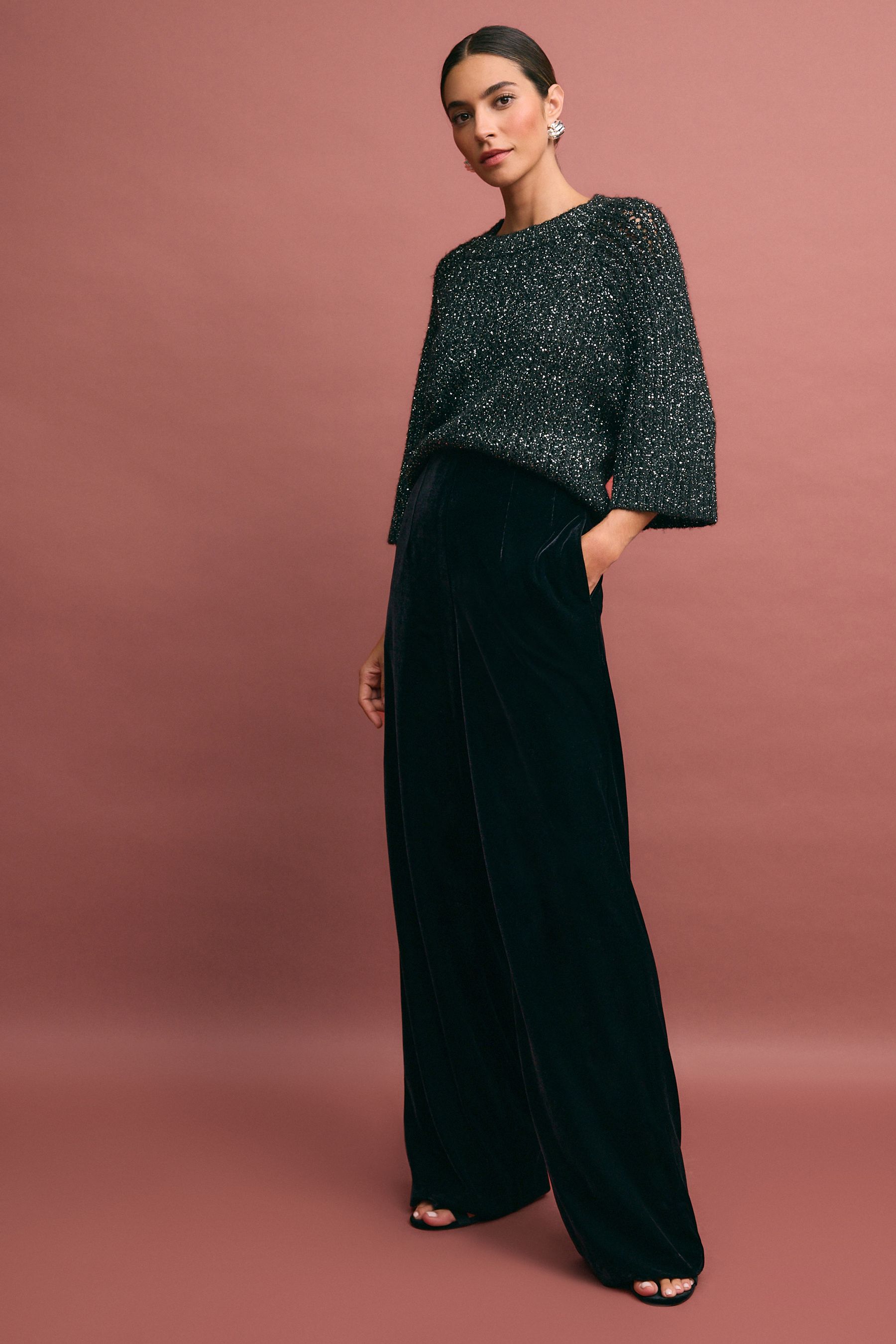 Buy Black Velvet Wide Leg Trousers from the Next UK online shop