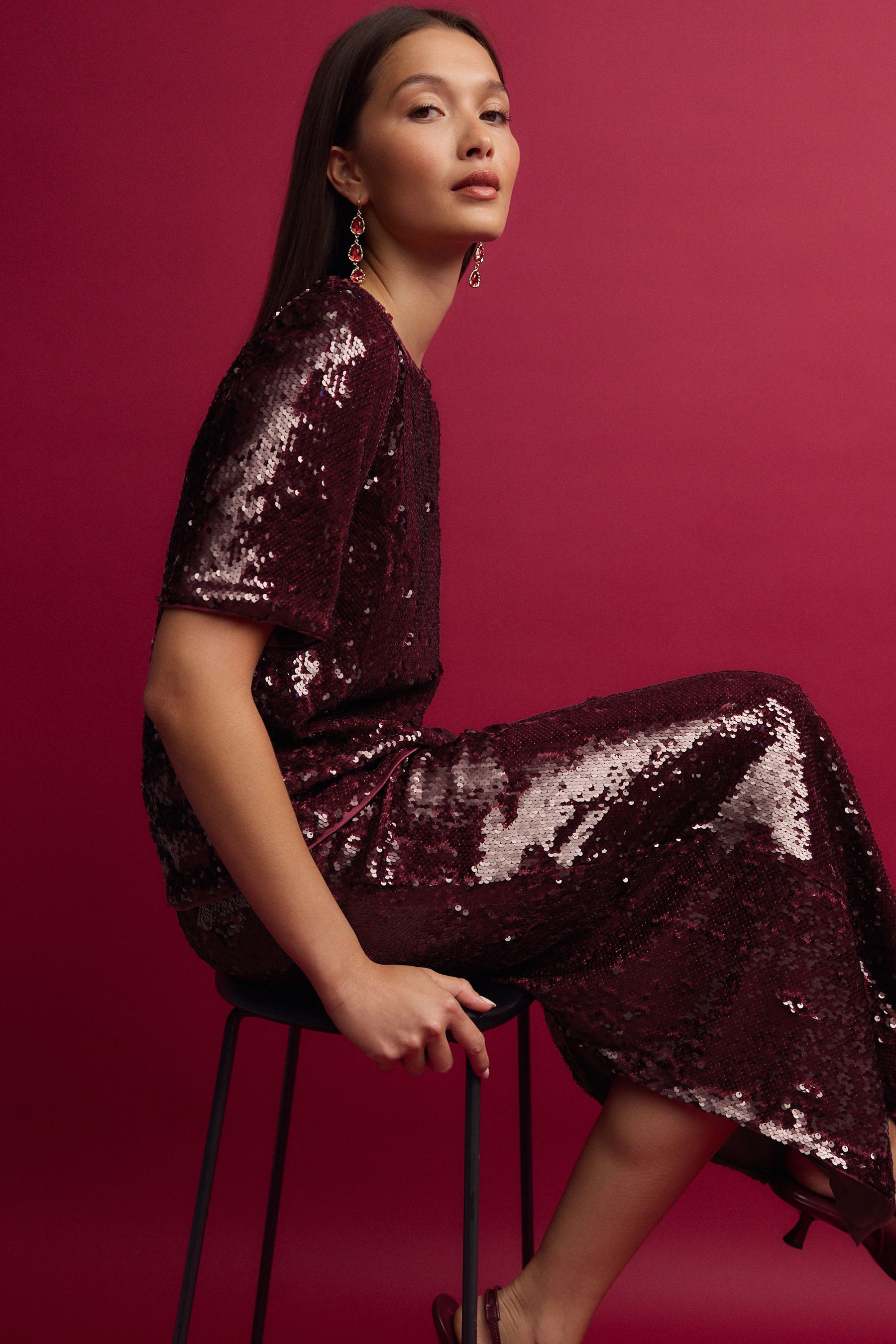 Buy Burgundy Red Rochelle Humes Sequin Maxi Skirt from the Next UK online shop