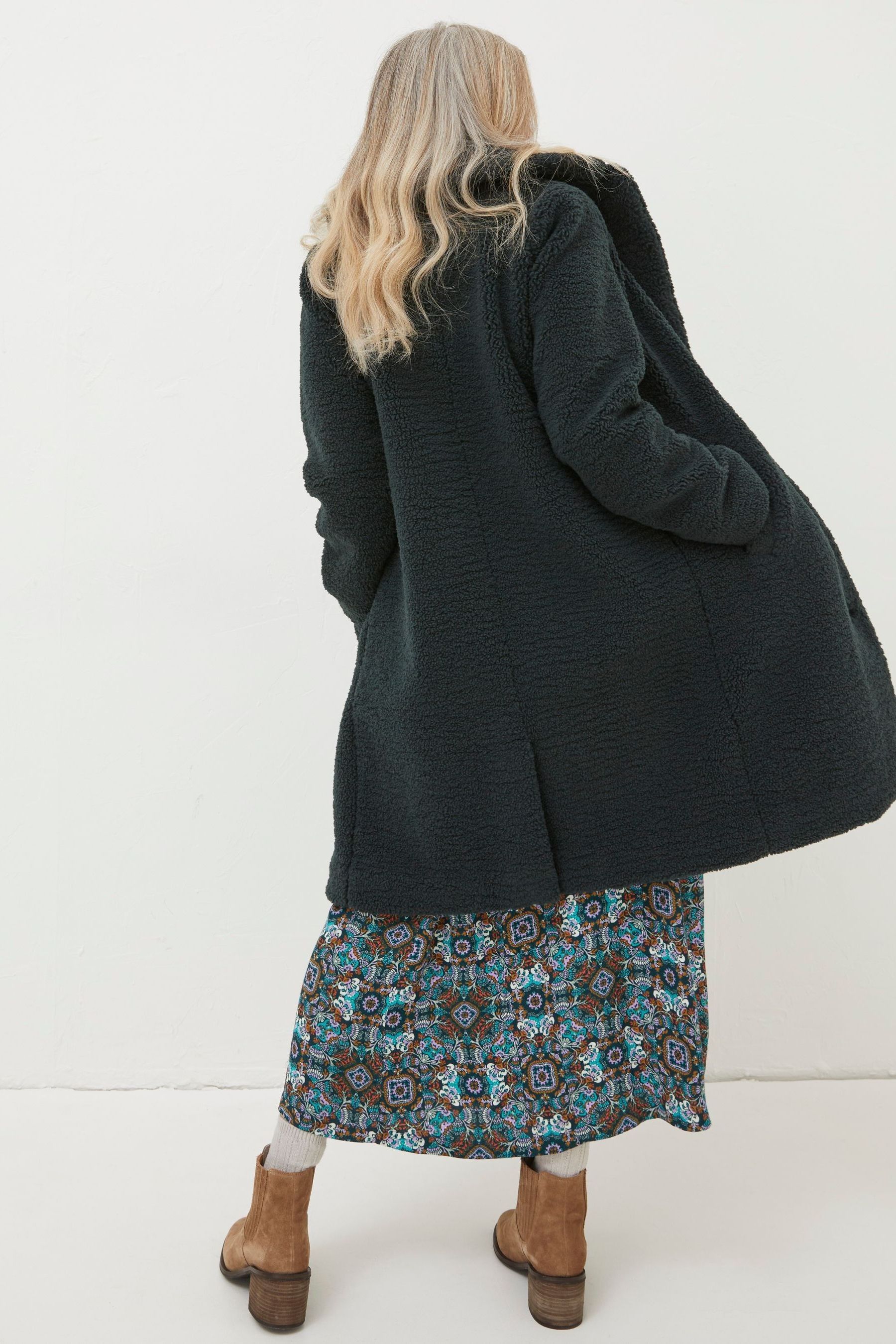 Buy FatFace Green Mylah Teddy Longline Coat from Next Luxembourg