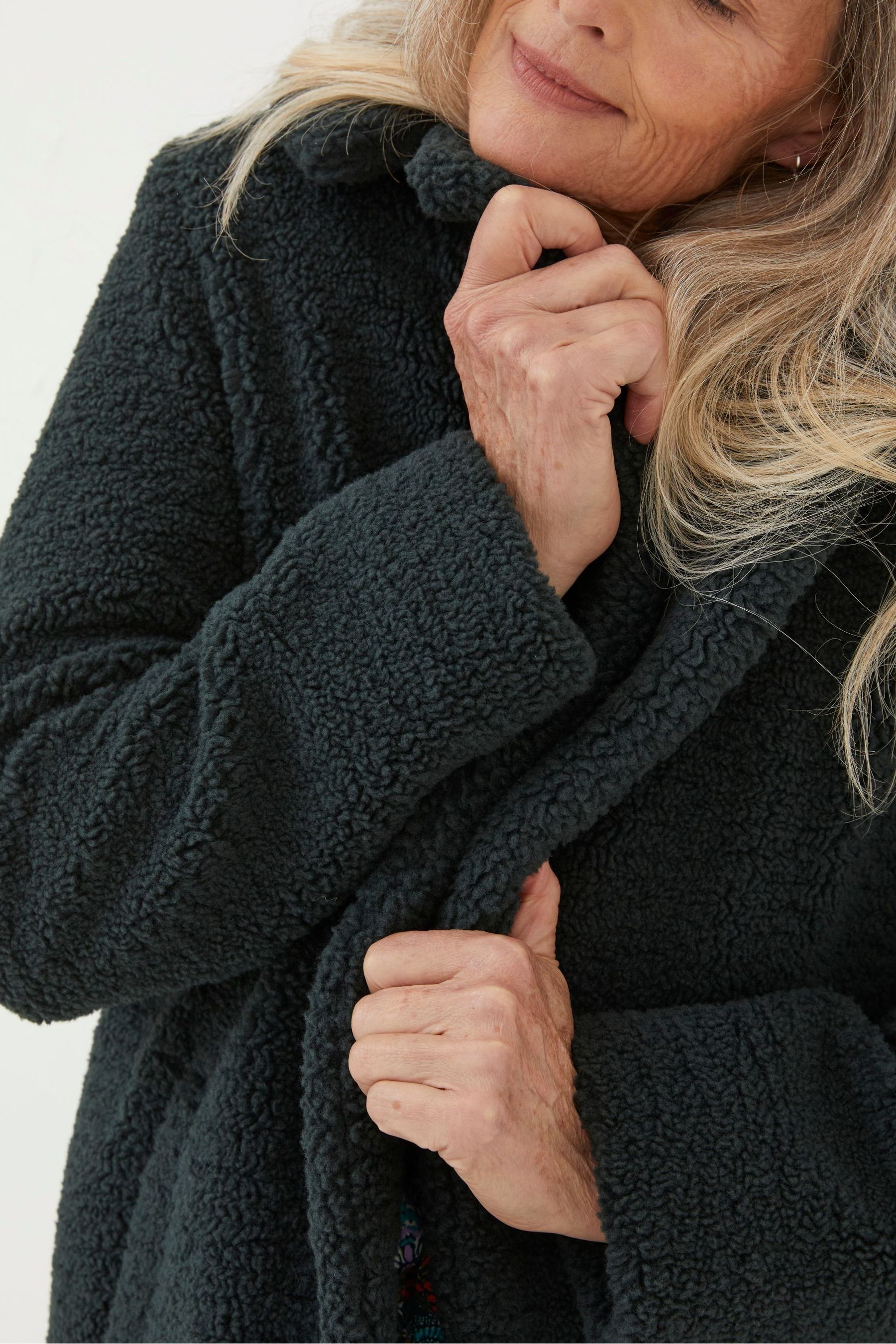 Buy FatFace Green Mylah Teddy Longline Coat from Next Luxembourg