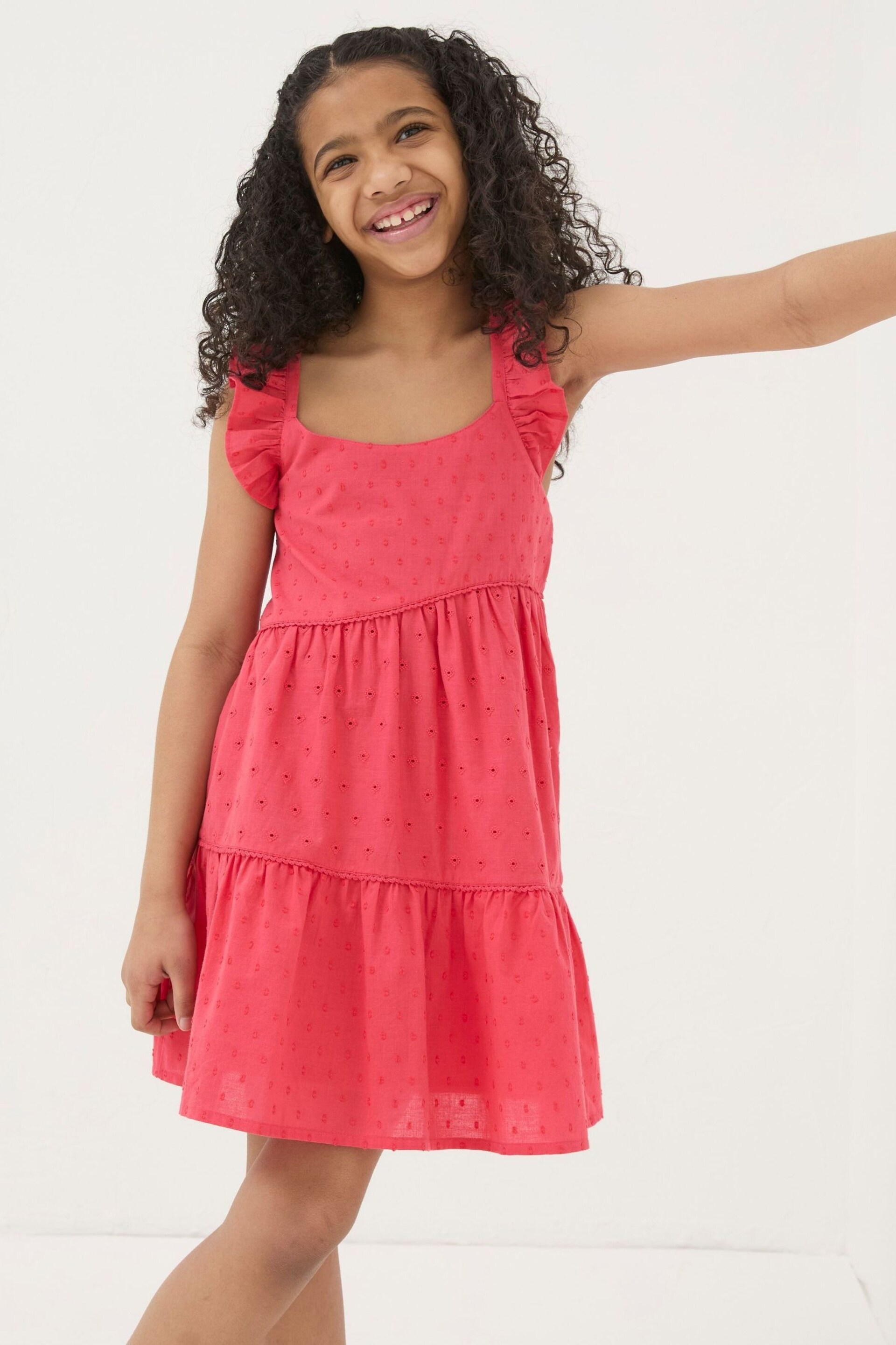 FatFace Red Frill Tiered Dress - Image 3 of 7