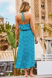 Sosandar Blue Leopard Print Halter Neck Sunshine Dress - Image 4 of 5