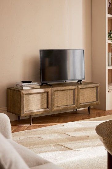 Dark Abel Mango Wood Woven Front TV Unit, Up to 65 Inch