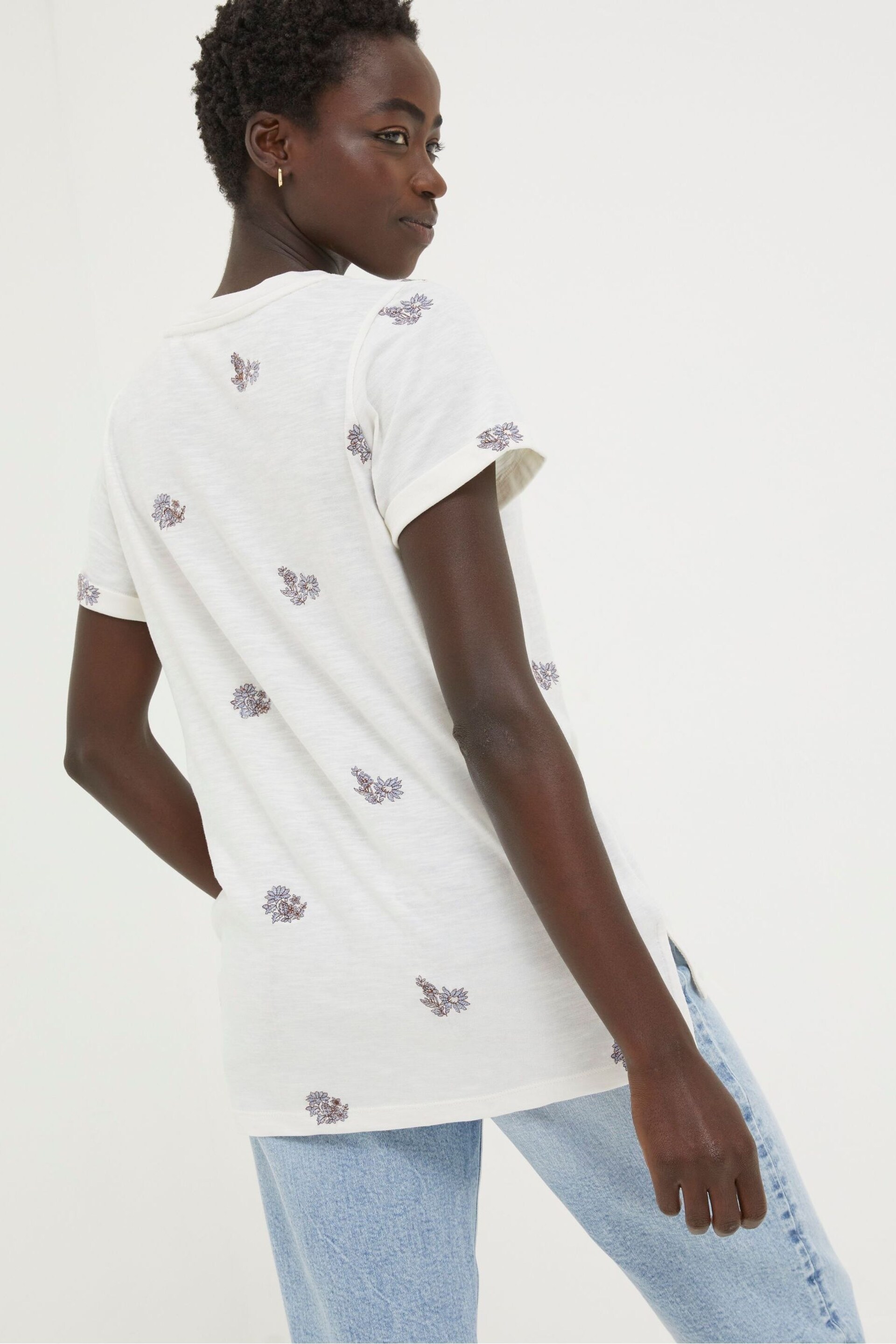 FatFace Natural Floral Embroidered T-Shirt - Image 2 of 4