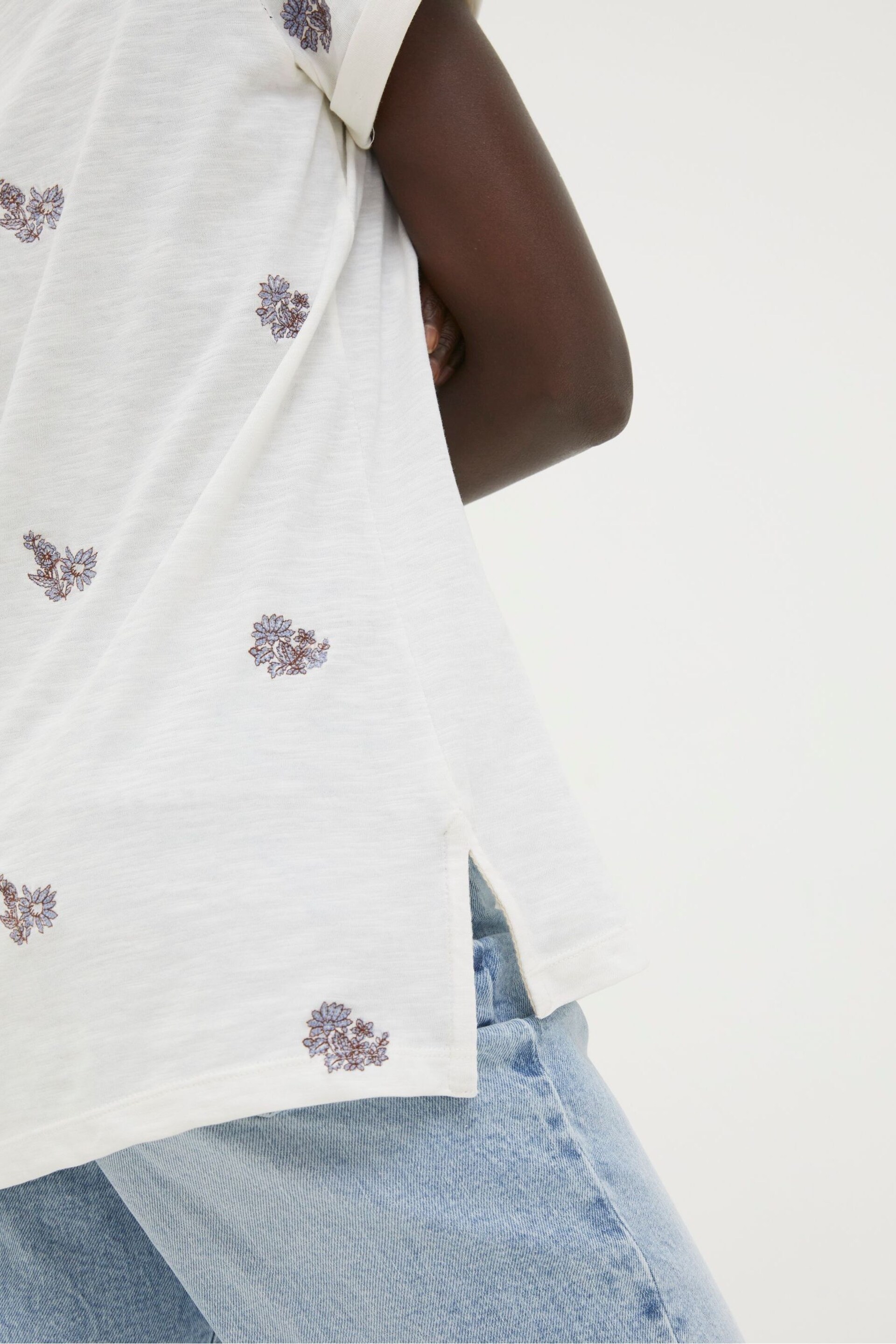 FatFace Natural Floral Embroidered T-Shirt - Image 3 of 4
