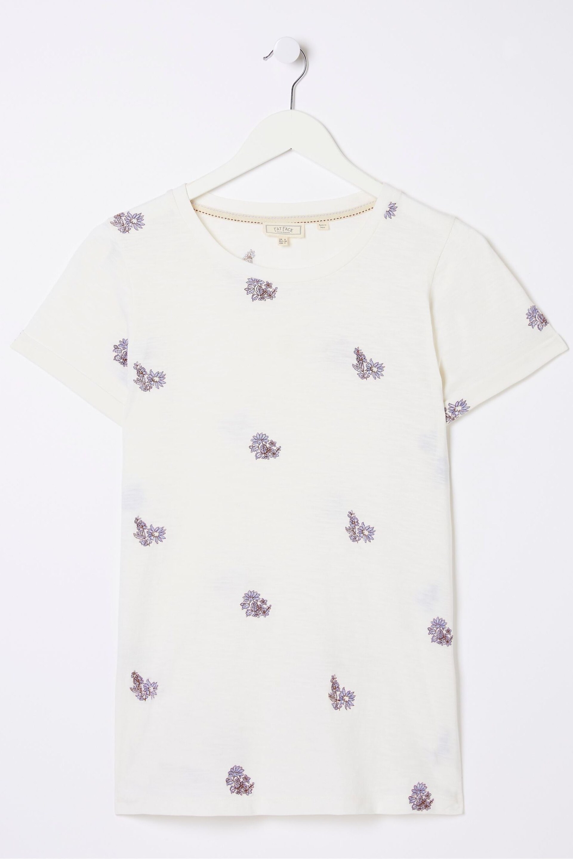 FatFace Natural Floral Embroidered T-Shirt - Image 4 of 4