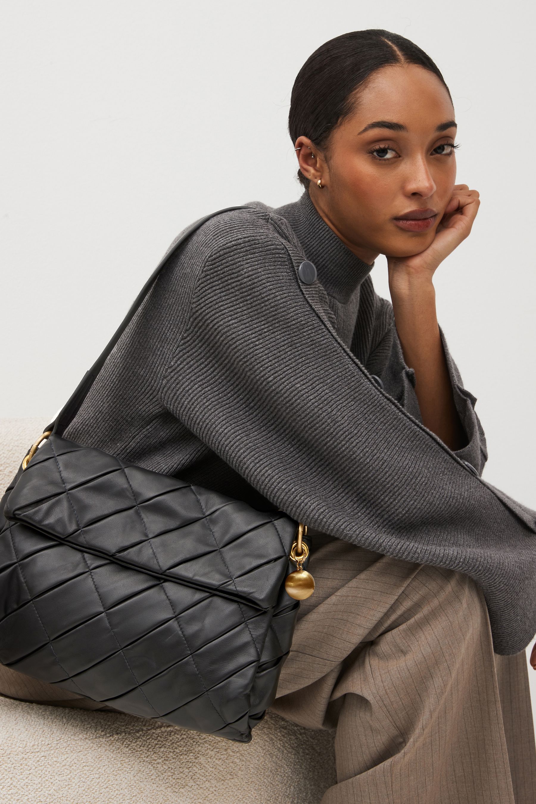 Buy Black Leather Weave Orb Shoulder Bag from Next Luxembourg