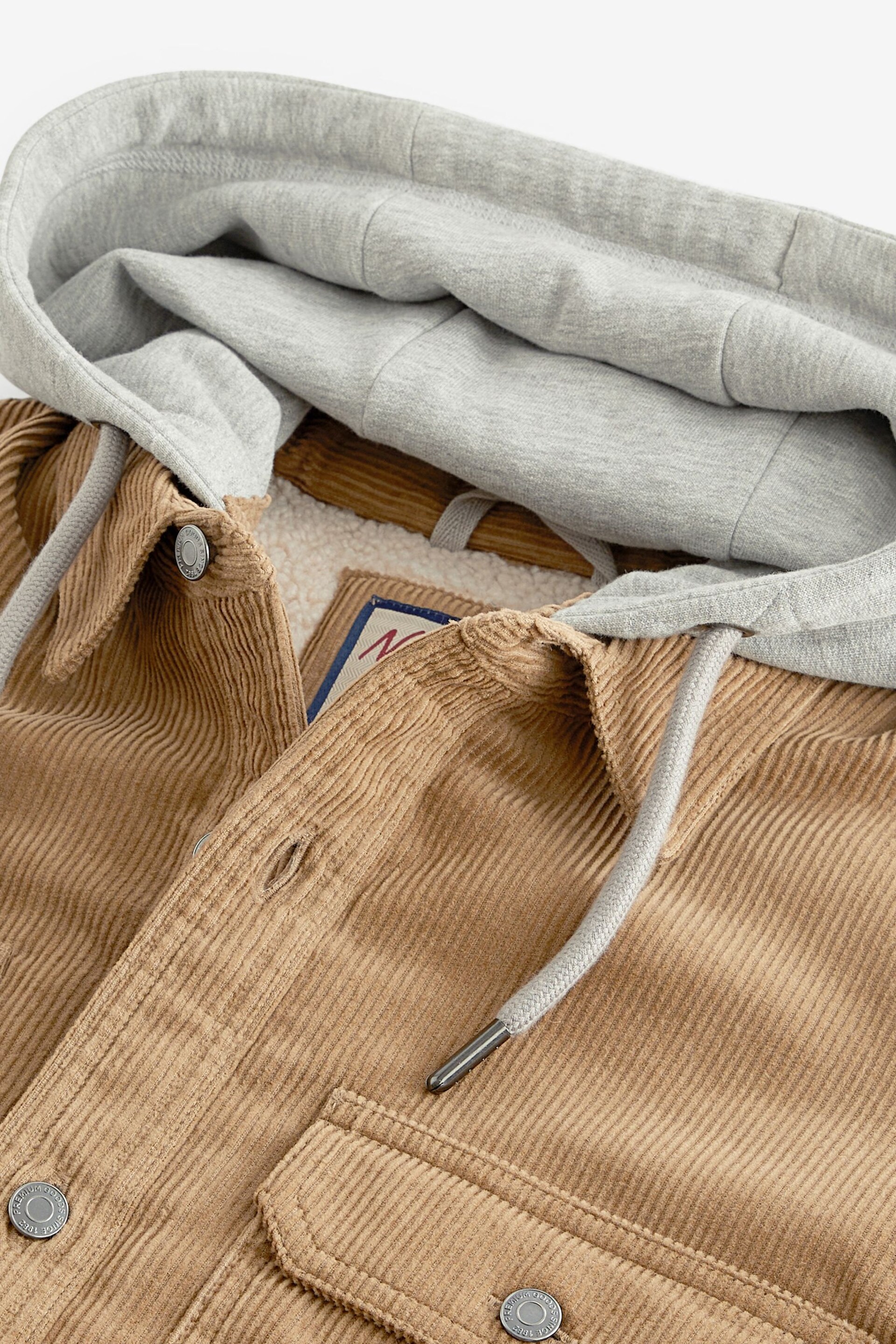 Stone Natural Cord Borg Lined Shacket with Hood - Image 11 of 12