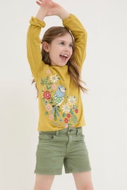 FatFace Green Daisy Embroidered Denim Shorts - Image 1 of 4