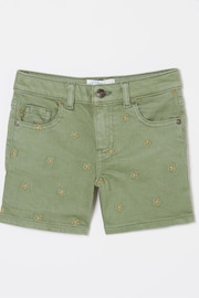 FatFace Green Daisy Embroidered Denim Shorts - Image 4 of 4