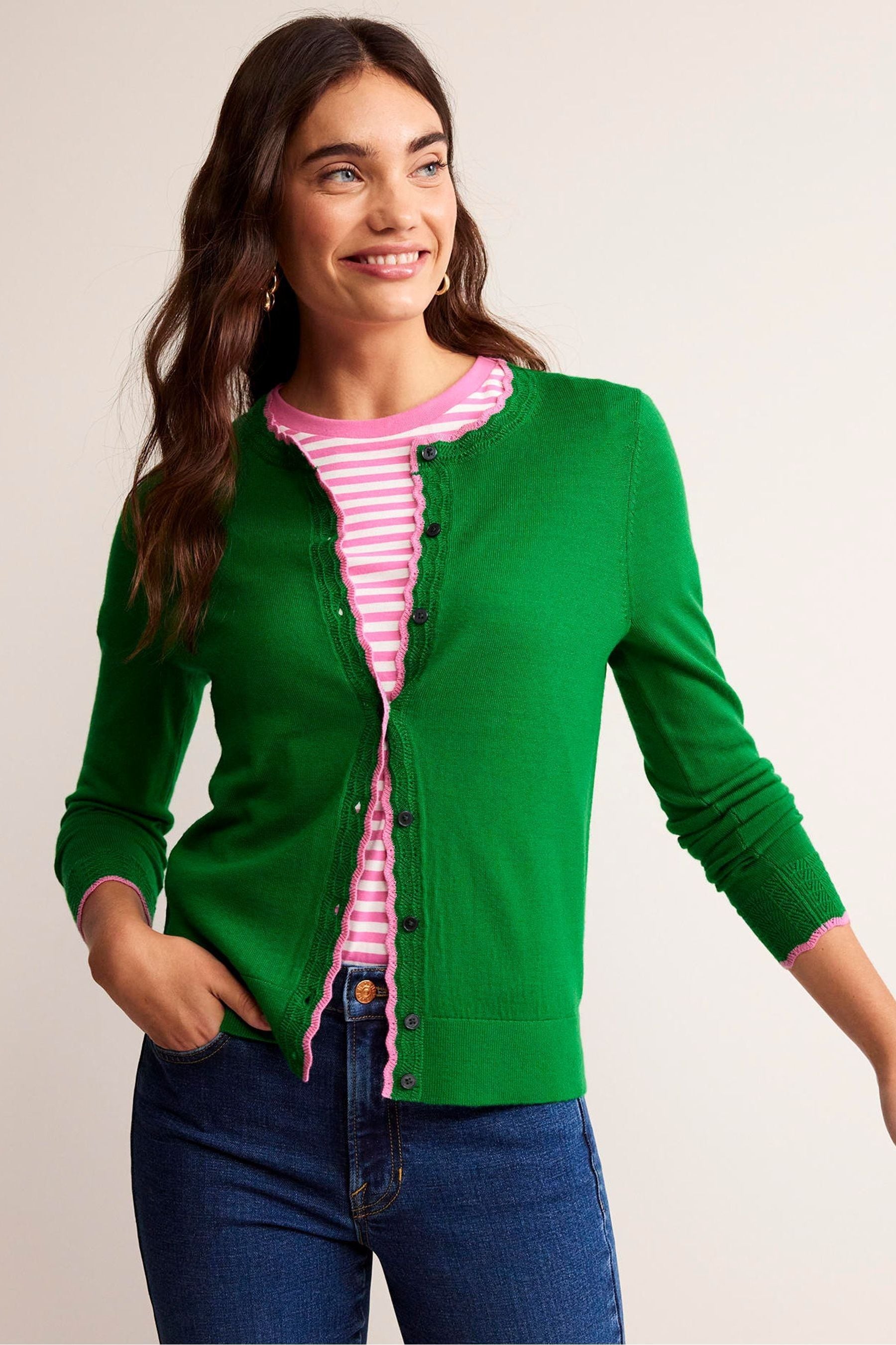 Buy Boden Green Merino Scallop Cardigan from Next Canada