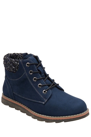 Lotus Navy Blue Lace-Up Ankle Boots
