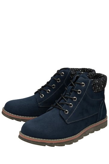 Lotus Navy Blue Lace-Up Ankle Boots