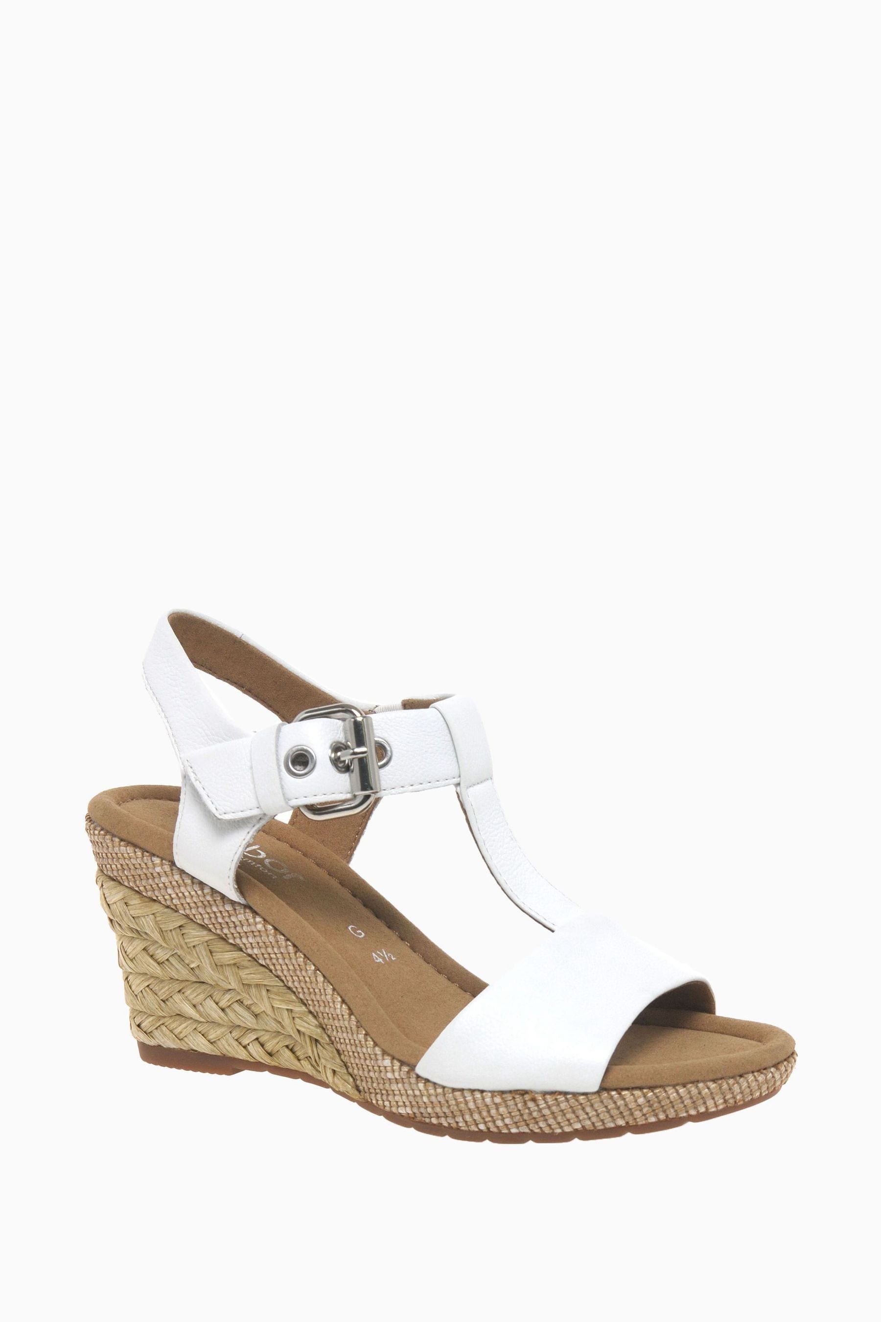 Buy Gabor Wide Fit Karen White Leather Wedge Sandals from the Next UK online shop