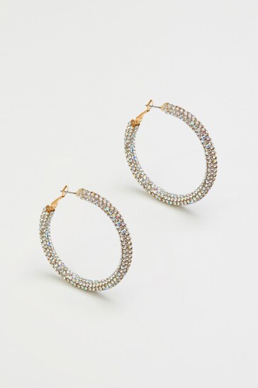 Mood Gold Tone Crystal Aurora Borealis Diamante Tube Hoop Earrings