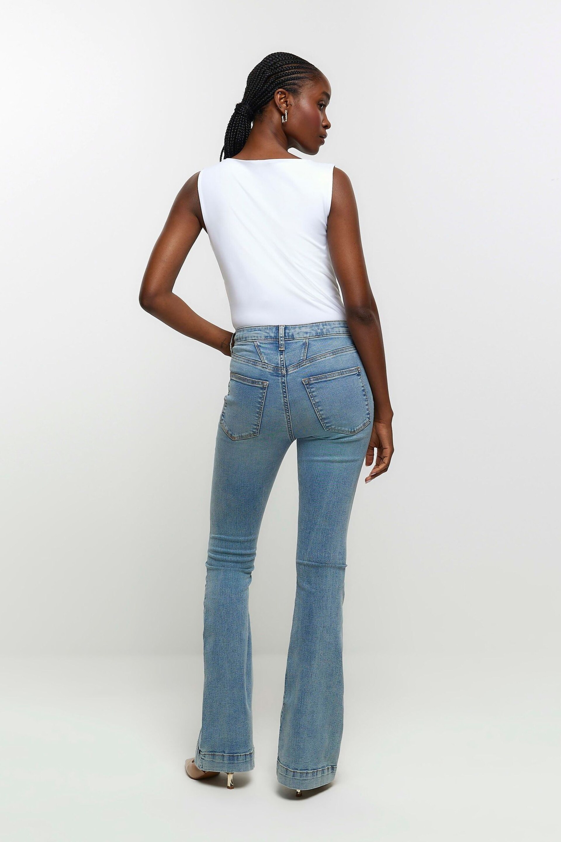 River Island Blue High Rise Tummy Hold Flare Stretch Jeans - Image 2 of 5