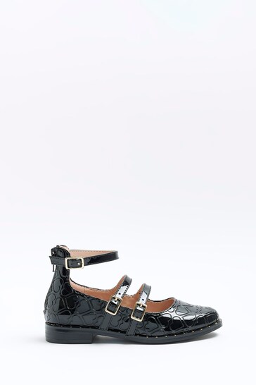 River Island Black Girls Patent Ankle Strap Shoes