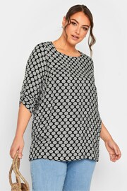 Yours Curve Black Tab Sleeve Blouse - Image 1 of 4