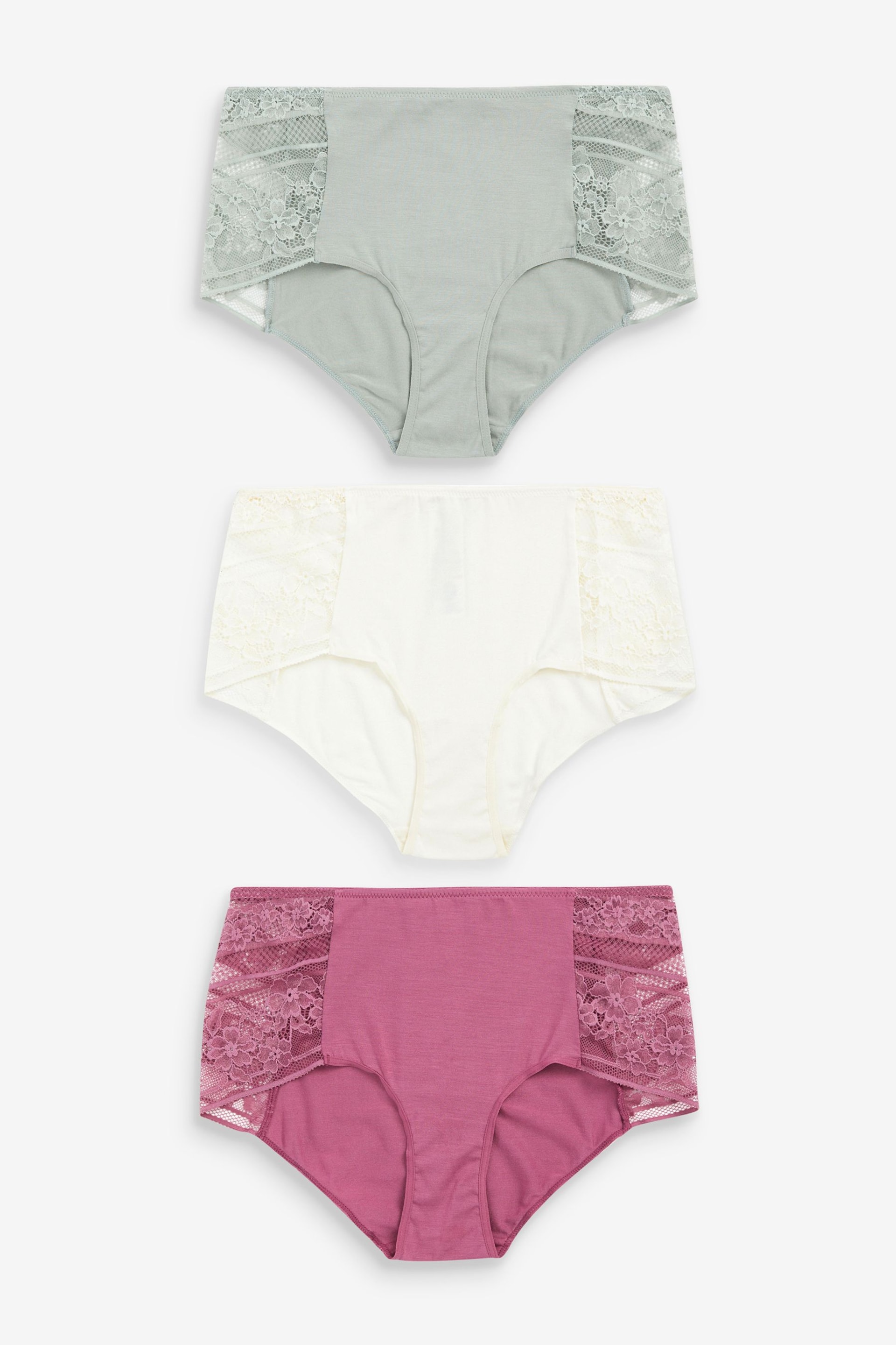 Cream/Pink/Sage Green Short Modal & Lace Knickers 3 Pack - Image 5 of 8