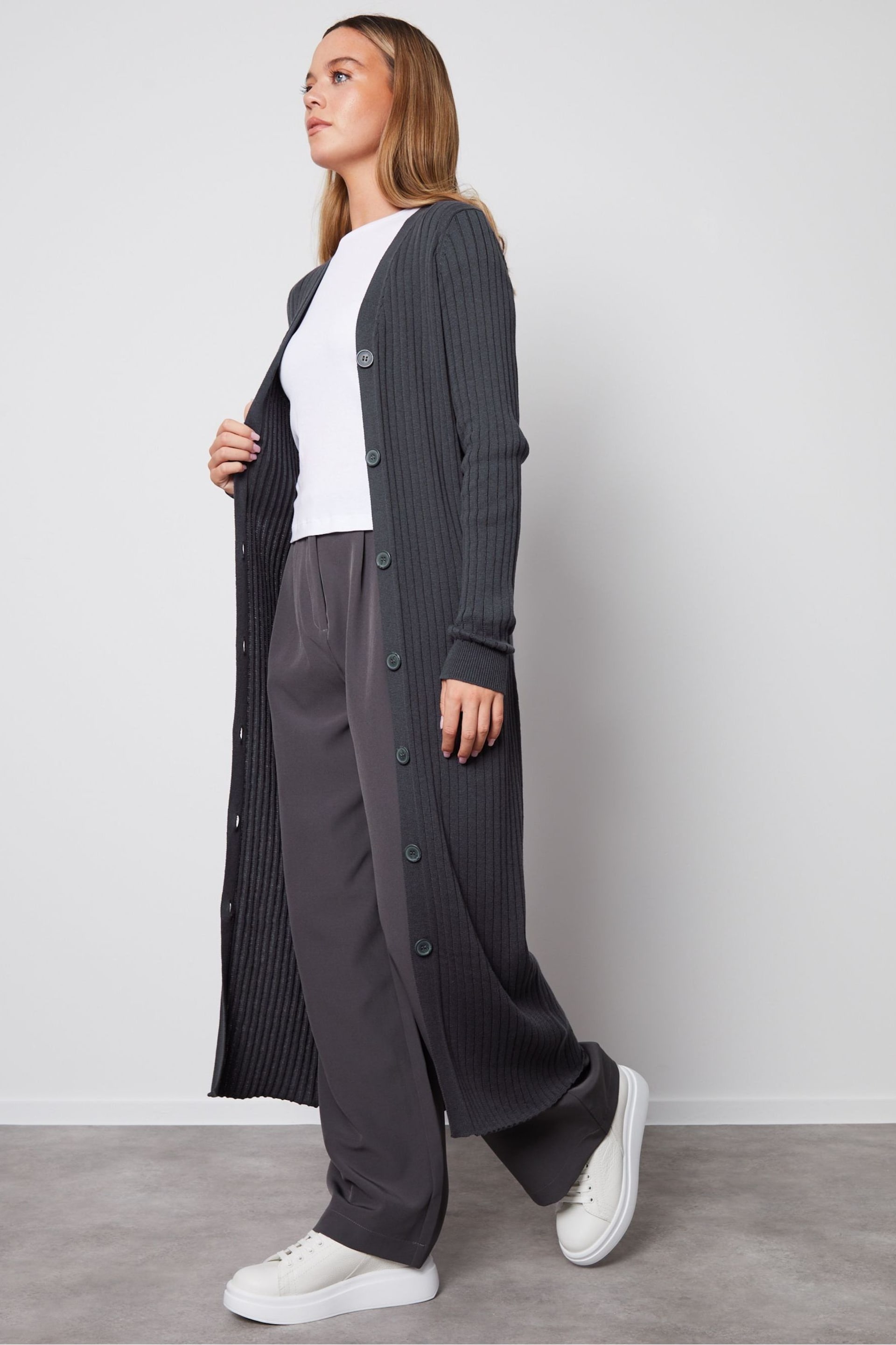 Threadbare Grey Cardigan Style Knitted Midi Dress - Image 1 of 5