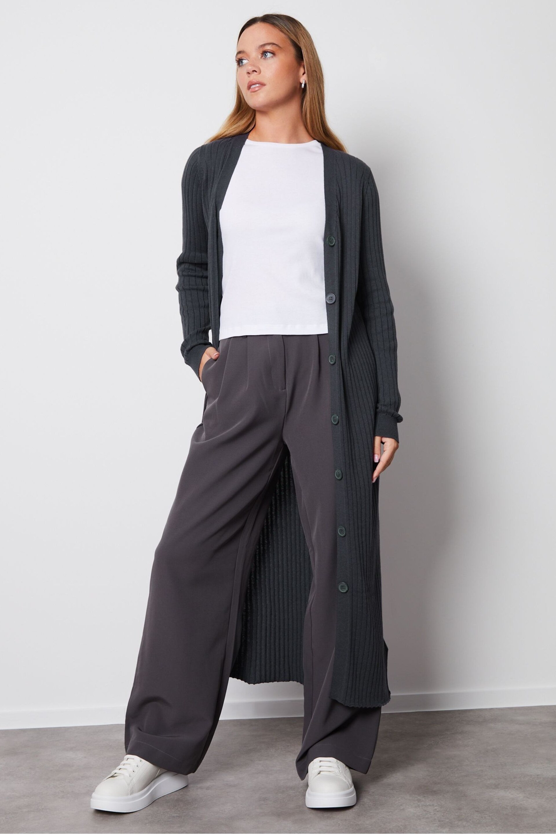 Threadbare Grey Cardigan Style Knitted Midi Dress - Image 2 of 5