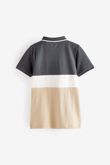 Tan Brown/Charcoal Grey Short Sleeve Zip Neck Polo Shirt (3-16yrs)