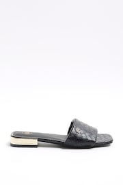 River Island Black Wide Fit Woven Mule Flat Sandals - Image 2 of 5