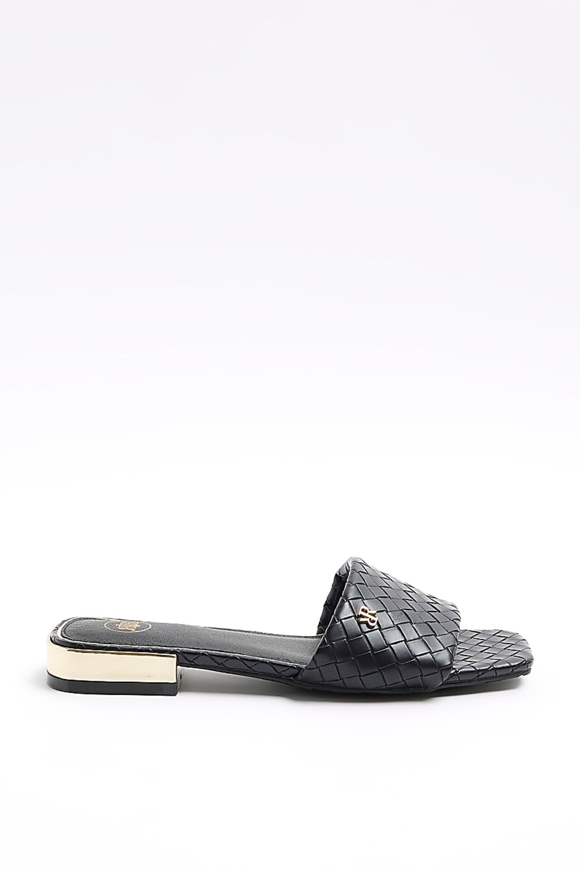 River Island Black Wide Fit Woven Mule Flat Sandals - Image 2 of 5