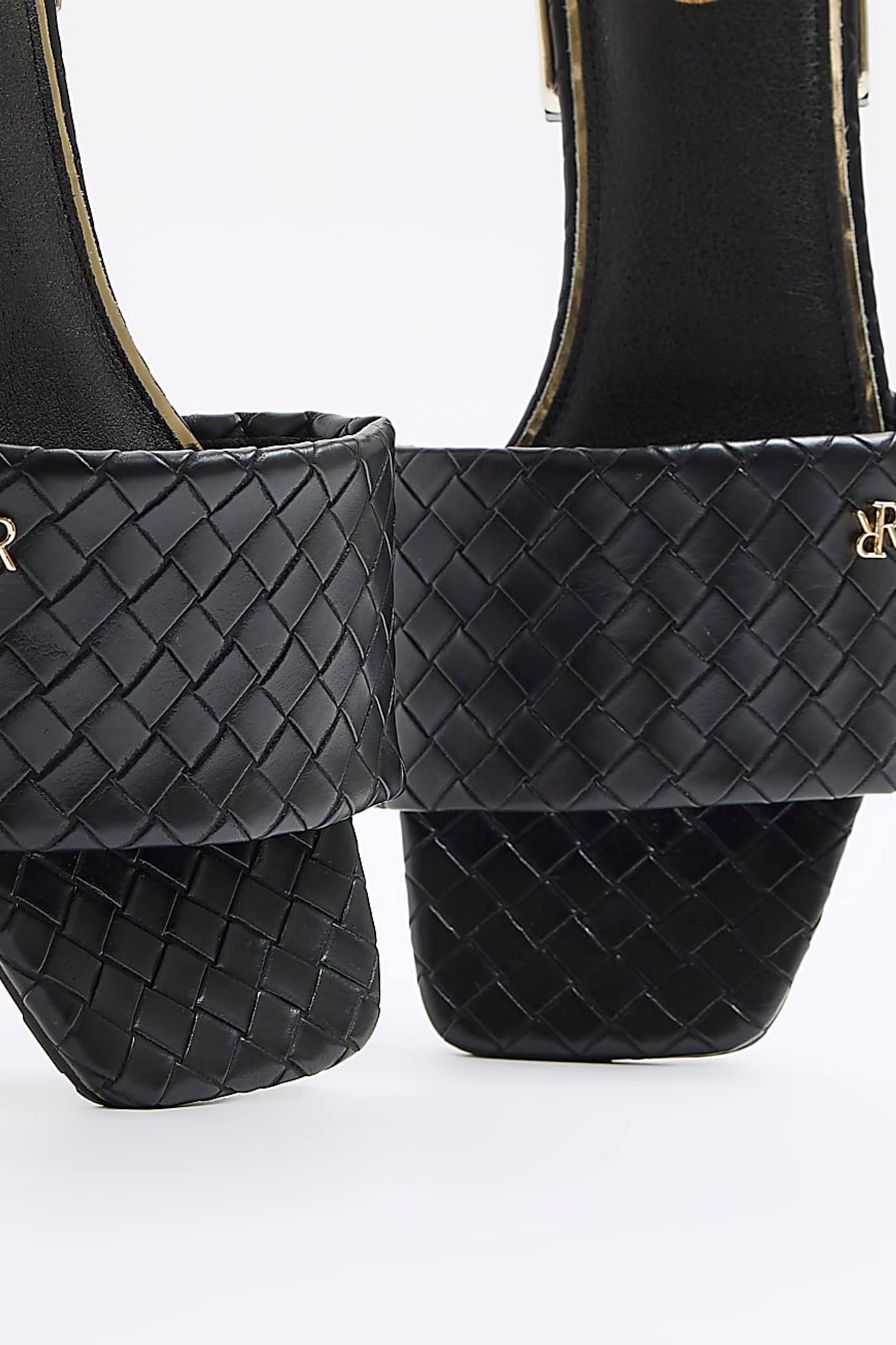 River Island Black Wide Fit Woven Mule Flat Sandals - Image 5 of 5