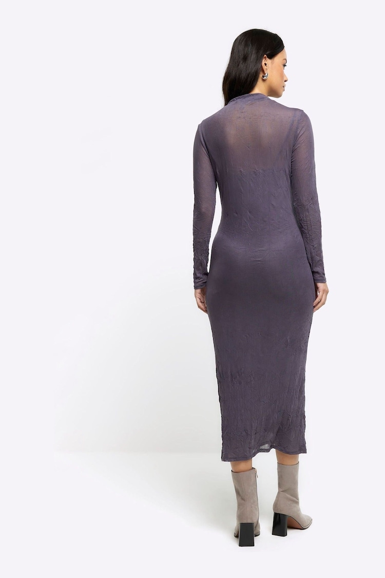 River Island Grey Long sleeve Column Mesh Midaxi Dress - Image 2 of 6