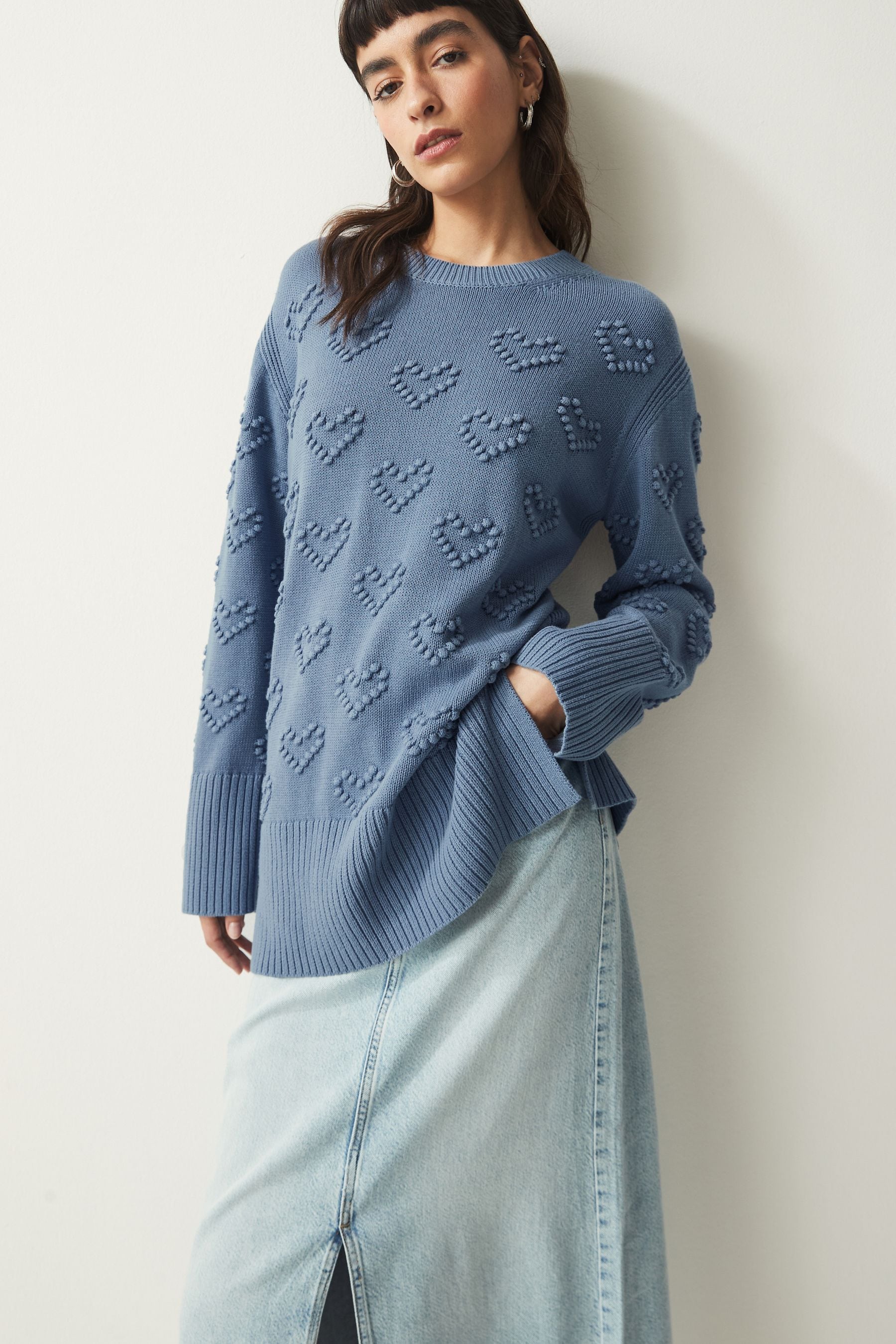 Buy Blue Pom Heart Jumper from Next Luxembourg