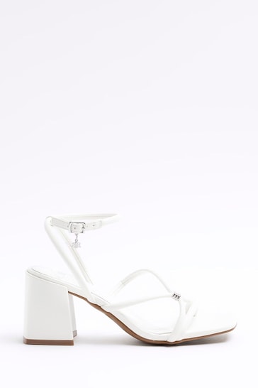 River Island White Wide Fit Tubular Heeled Sandals