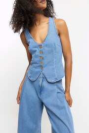 River Island Blue Denim Button Front Waistcoat - Image 3 of 5