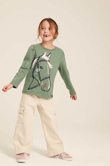 Joules Ava Green Embroidered Horse Top
