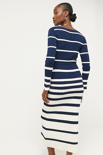 River Island Blue Ribbed Belted Maxi Dress