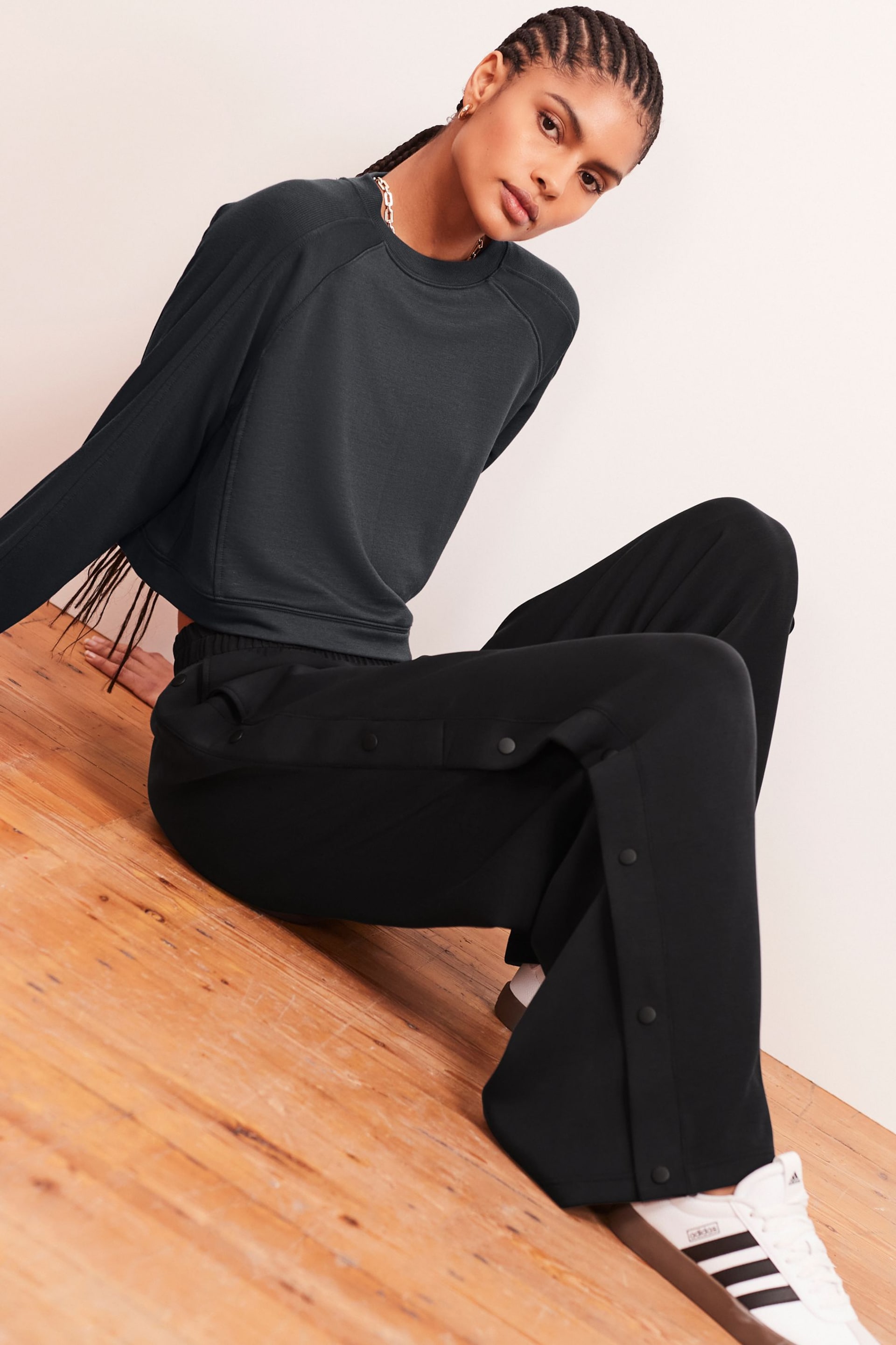 Charcoal Grey Soft Jersey Popper Side Trousers - Image 3 of 7