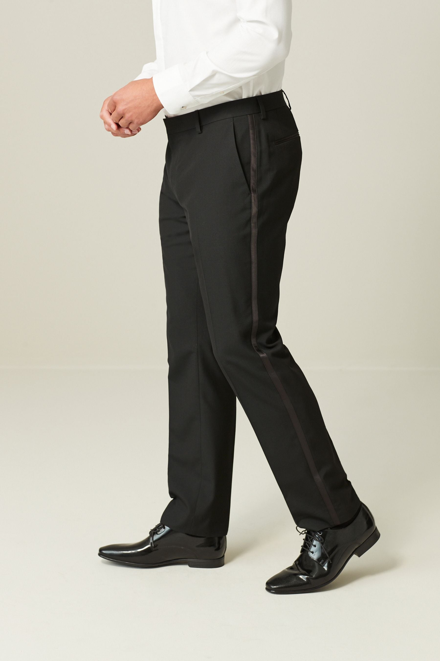 Buy Black with Tape Detail Tailored Fit Tuxedo Suit Trousers from the Next UK online shop