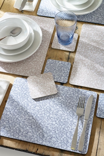 Set of 4 Blue Cordelia Floral Placemats And Coasters