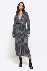 River Island Black Stripe Shirt Midi Dress - Image 1 of 4