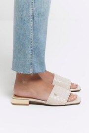 River Island Cream Wide Fit Woven Mule Flat Sandals - Image 1 of 6