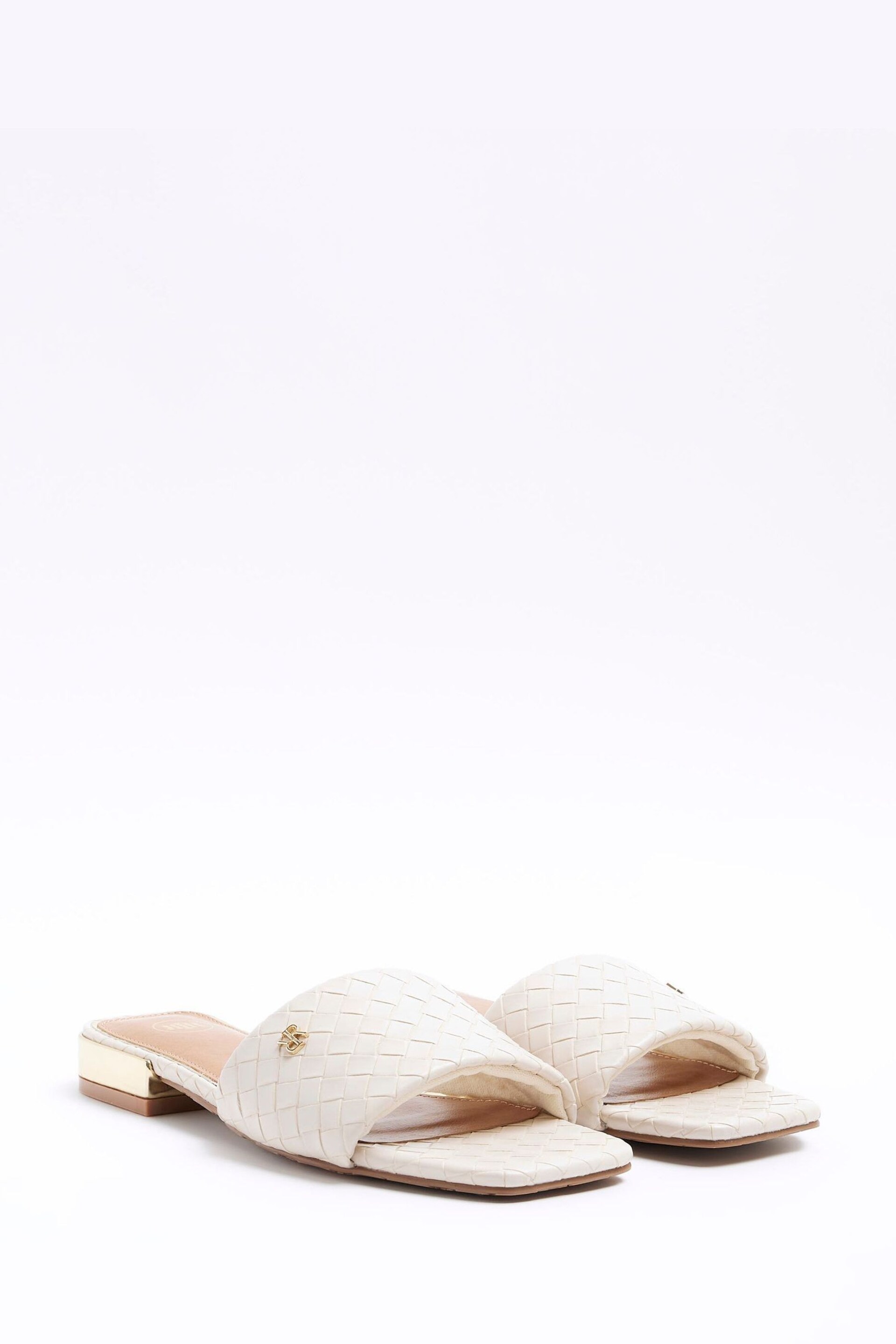 River Island Cream Wide Fit Woven Mule Flat Sandals - Image 3 of 6