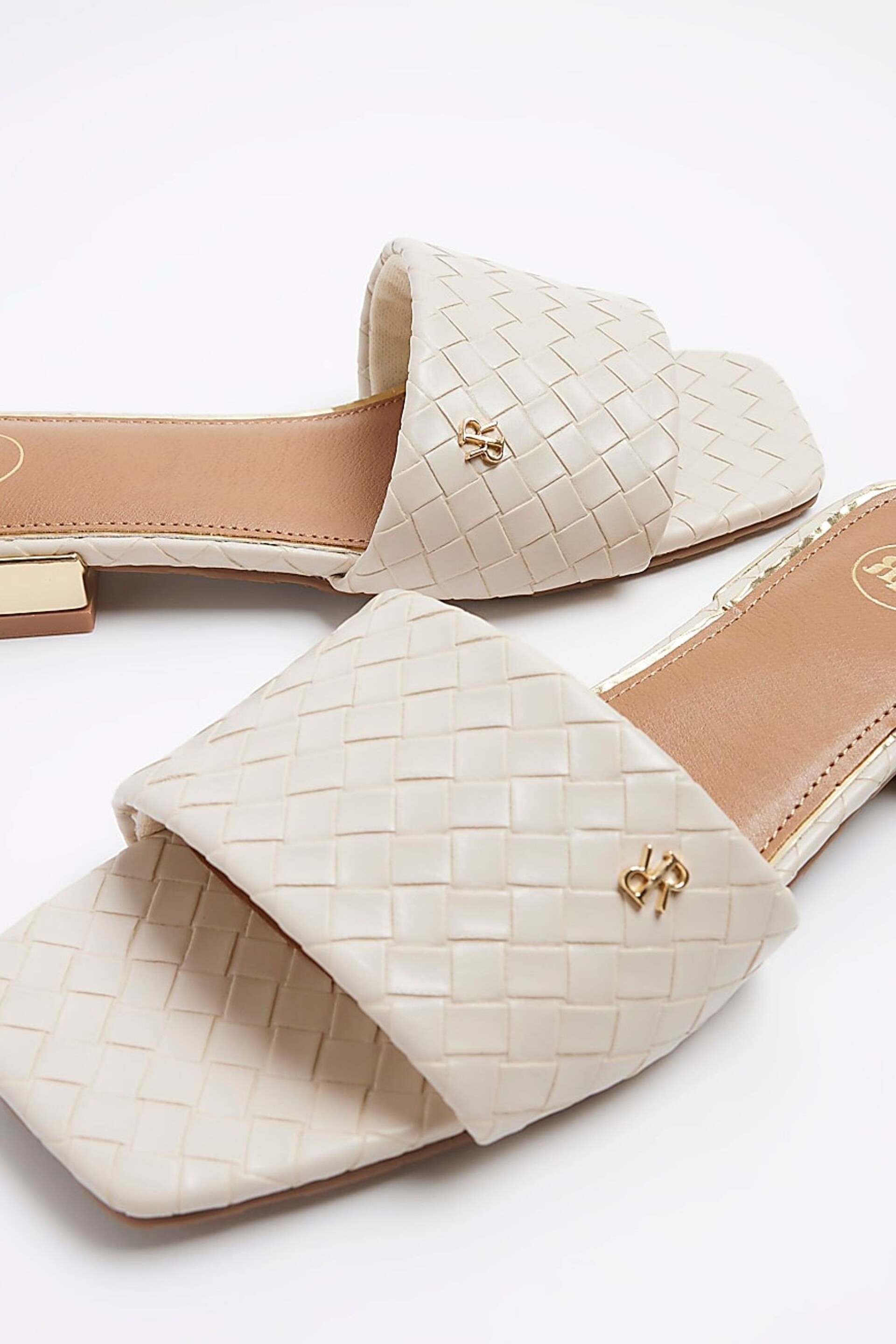 River Island Cream Wide Fit Woven Mule Flat Sandals - Image 6 of 6