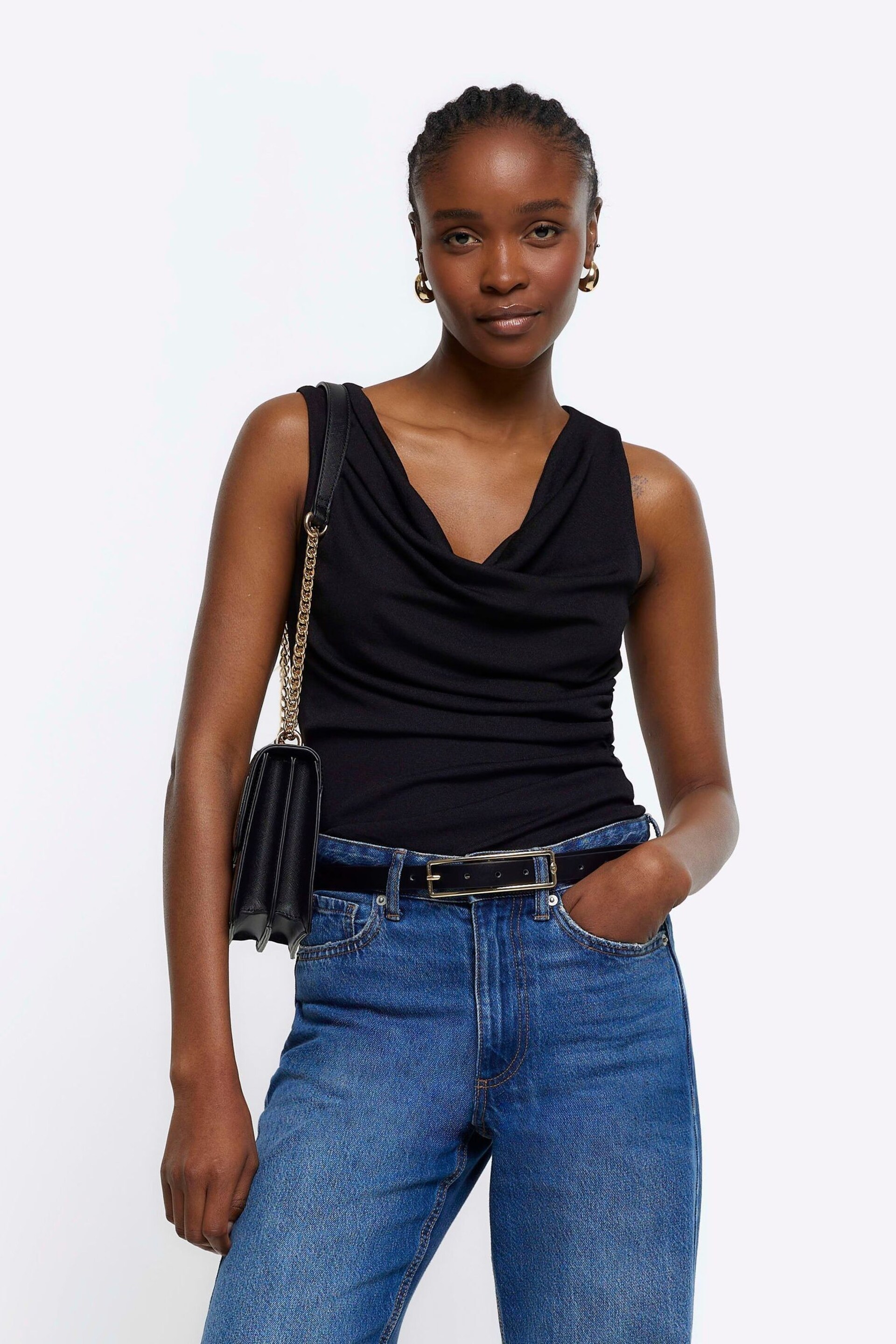 River Island Black Cowl Neck Tank - Image 1 of 4