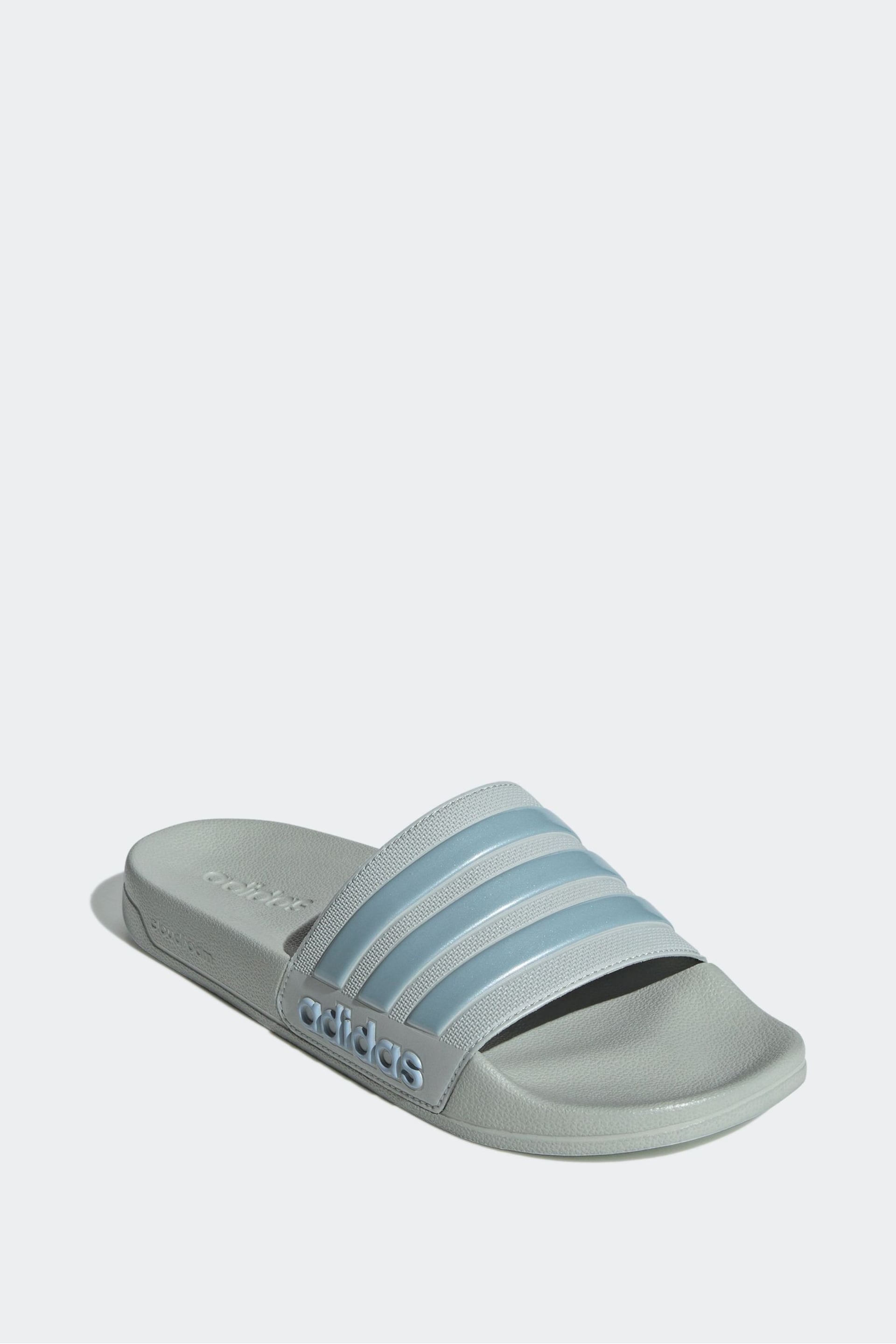 adidas Grey Adilette Shower Sliders - Image 3 of 6