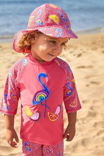 JoJo Maman Bébé Pink Flamingo UPF 50 Sun Protection Hat