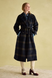 Joules Amberley Navy Longline Wool Blend Coat with Belt - Image 3 of 9