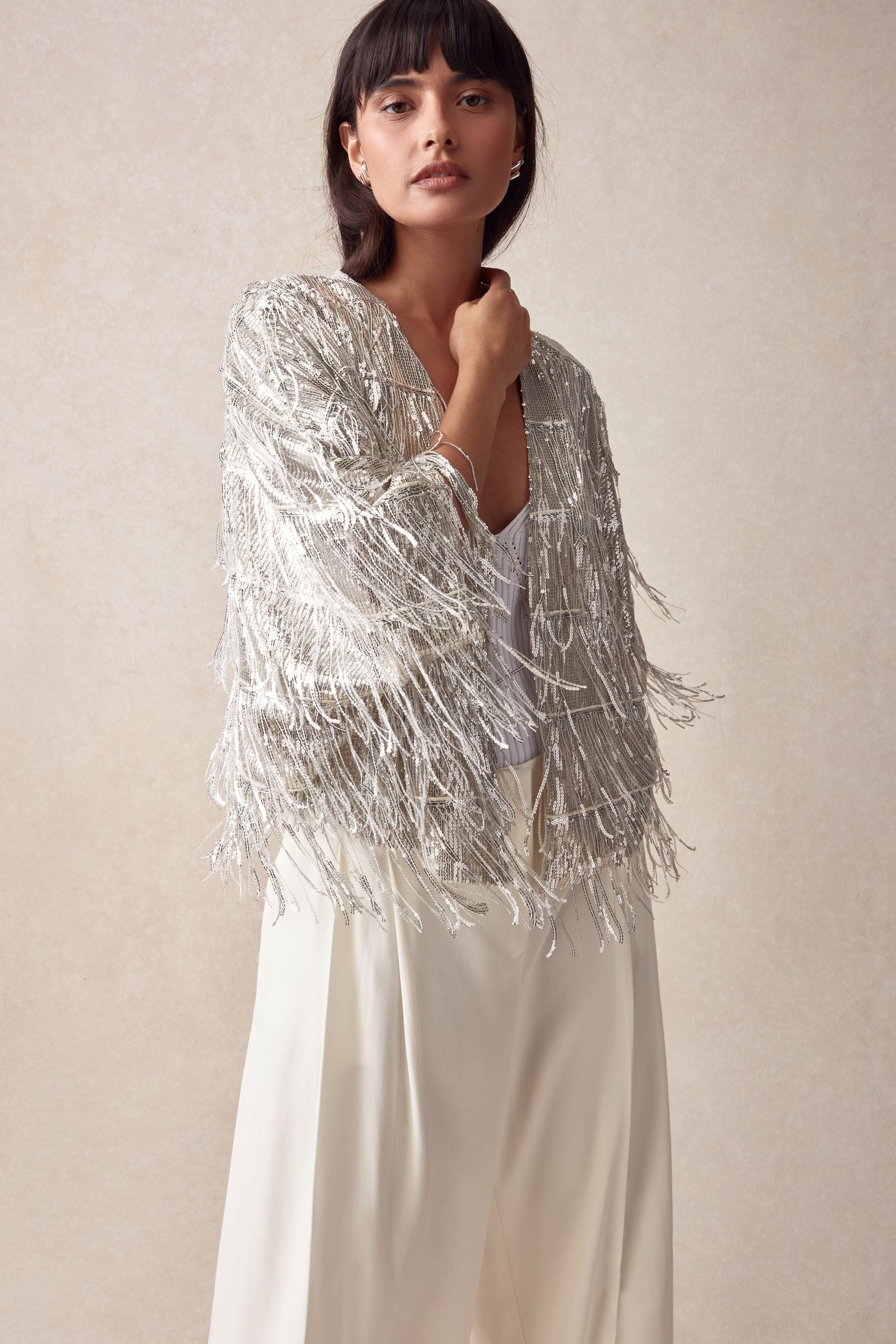 Sparkle fringe jacket on sale